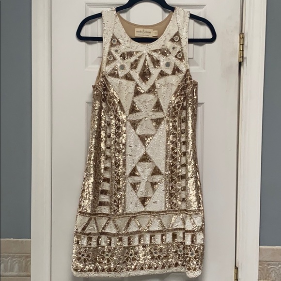 white and gold embellished dress